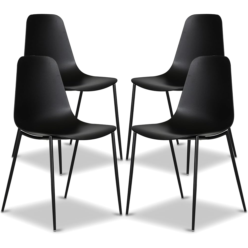 POLY & BARK Isla Modern Kitchen Chairs Set of 4 - Plastic Dining Chair with Metal Legs - Quick Assembly Simple Cafe Chairs Plastic for Indoor or Outdoor - Ebony Black