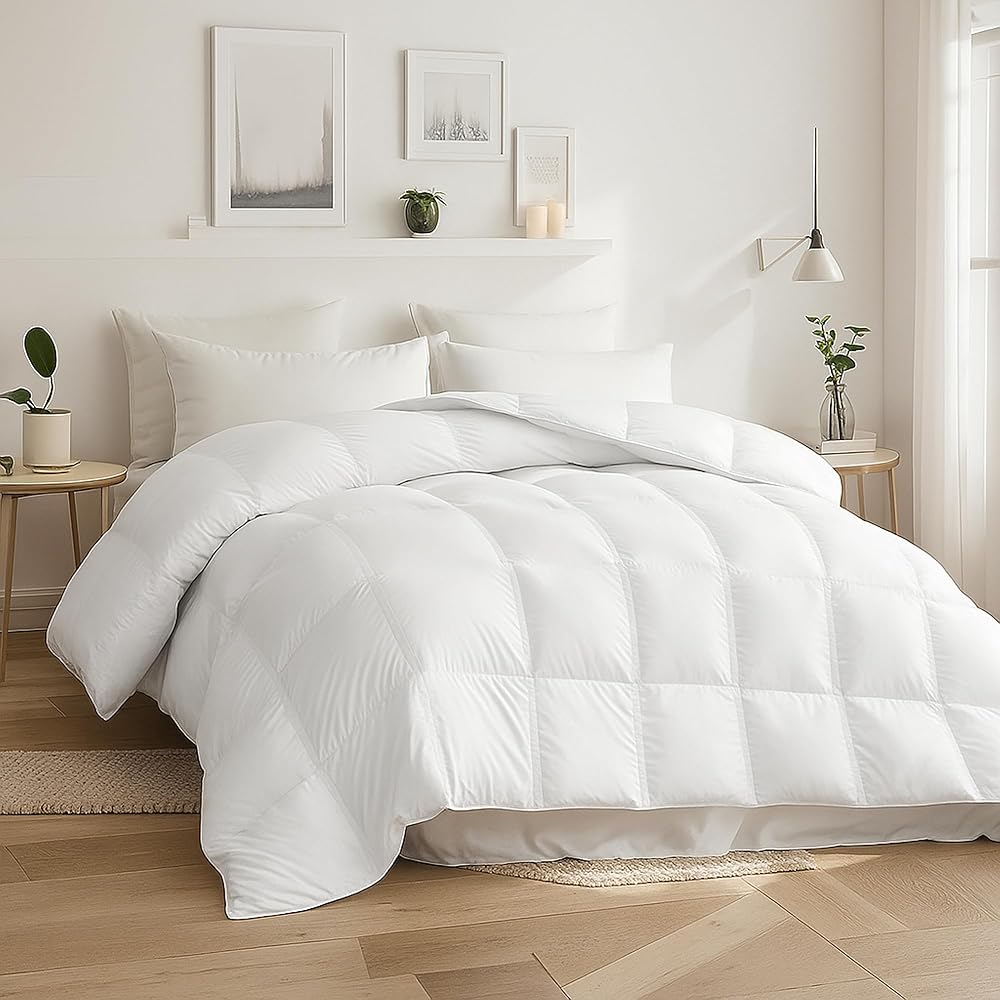 Beautyrest Goose Down Fiber Comforter Queen/Full Size Duvet Insert, 100% Cotton All Season White Bedding Comforters, 8 Tabs, Hotel Collection Extra Fluffy Luxury Duvet, 90''x90'' : Home & Kitchen