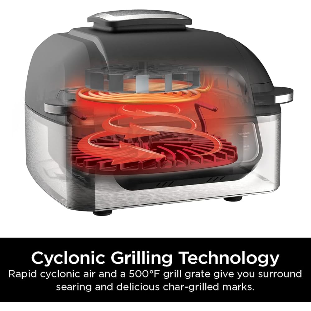 Ninja | Indoor Grill | Foodi | 5-in-1 (Grill, Air Fry, Roast, Bake, and Dehydrate | Fits up to 3lb Roast | Smoke Control System and Dishwasher Safe Parts| Black/Grey | AG301