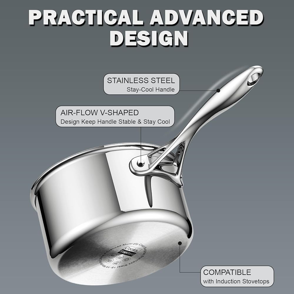 Cooks Standard Stainless Steel Kitchen Cookware Sets 10-Piece, Multi-Ply Full Clad Pots and Pans Cooking Set with Stay-Cool Handles, Dishwasher Safe, Oven Safe 500°F, Silver: Home & Kitchen