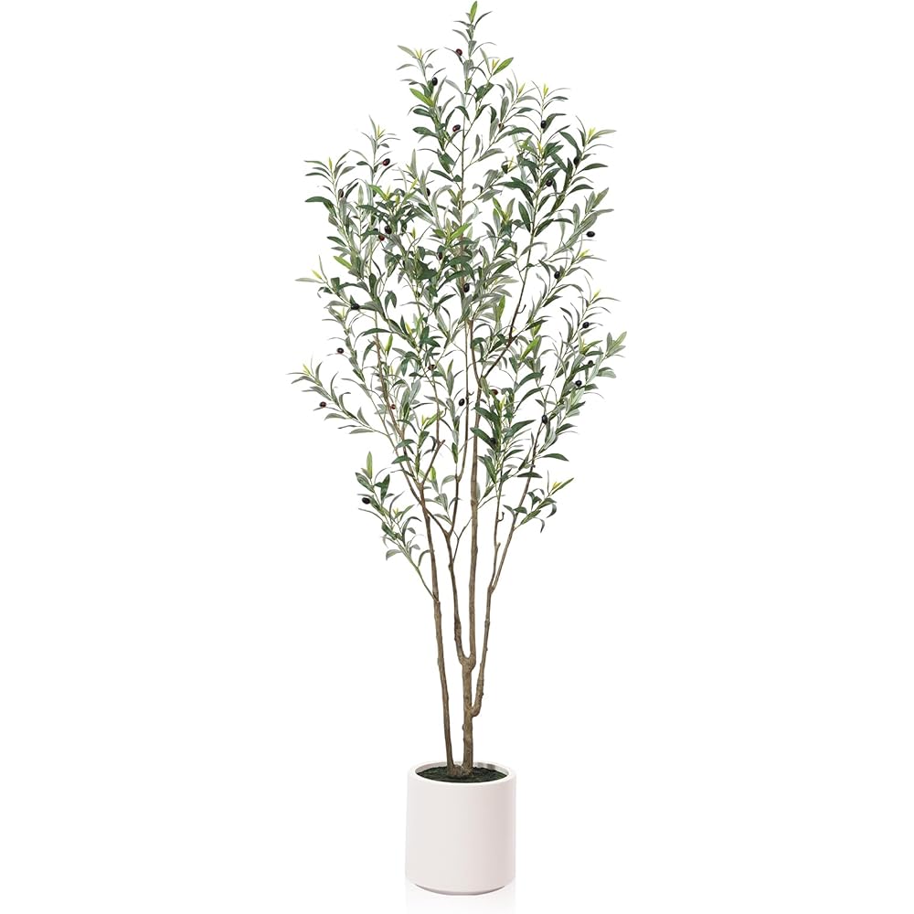 LOMANTO Artificial Olive Trees, 7 ft Tall Fake Olive Trees for Indoor, Faux Olive Silk Tree, Large Olive Plants with White Planter for Home Decor and Housewarming Gift, 1 Pack : Home & Kitchen