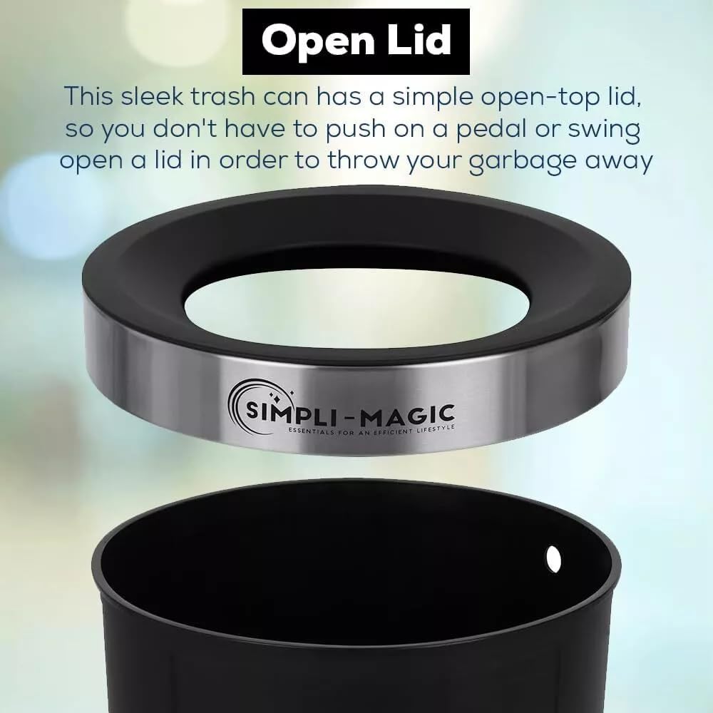 SIMPLI-MAGIC 16 Gallon (60L) Open Top Trash Can – Round Commercial Trash Can – Smudge-Resistant, Easy to Clean, Non-Skid Base, Stainless Steel (2 Pack) : Home & Kitchen