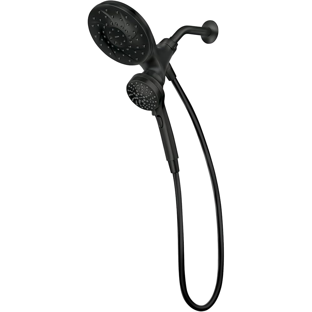 Moen Engage Matte Black 2.5 GPM Handheld Showerhead and Rain Shower 2-in-1 Combo Featuring Magnetic Docking System and Metal Hose, 26009BL