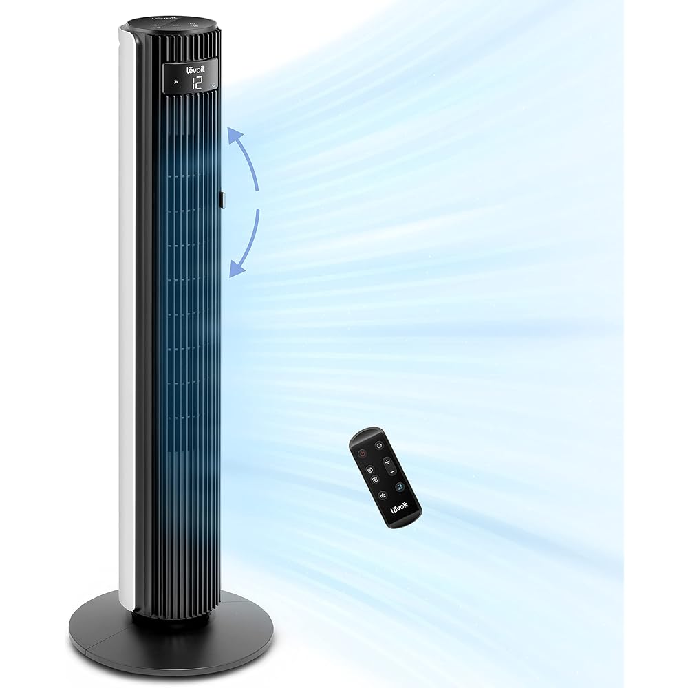 LEVOIT Classic 42-inch Tower Fan for Home, 1472 CFM Powerful Fan, 22dB Quiet as You Sleep, 90° L&R Oscillation, 60° U&D Airflow, 12H Timer, 5-Speed and 4 Modes with Temperature Sensor, Remote Control : Home & Kitchen