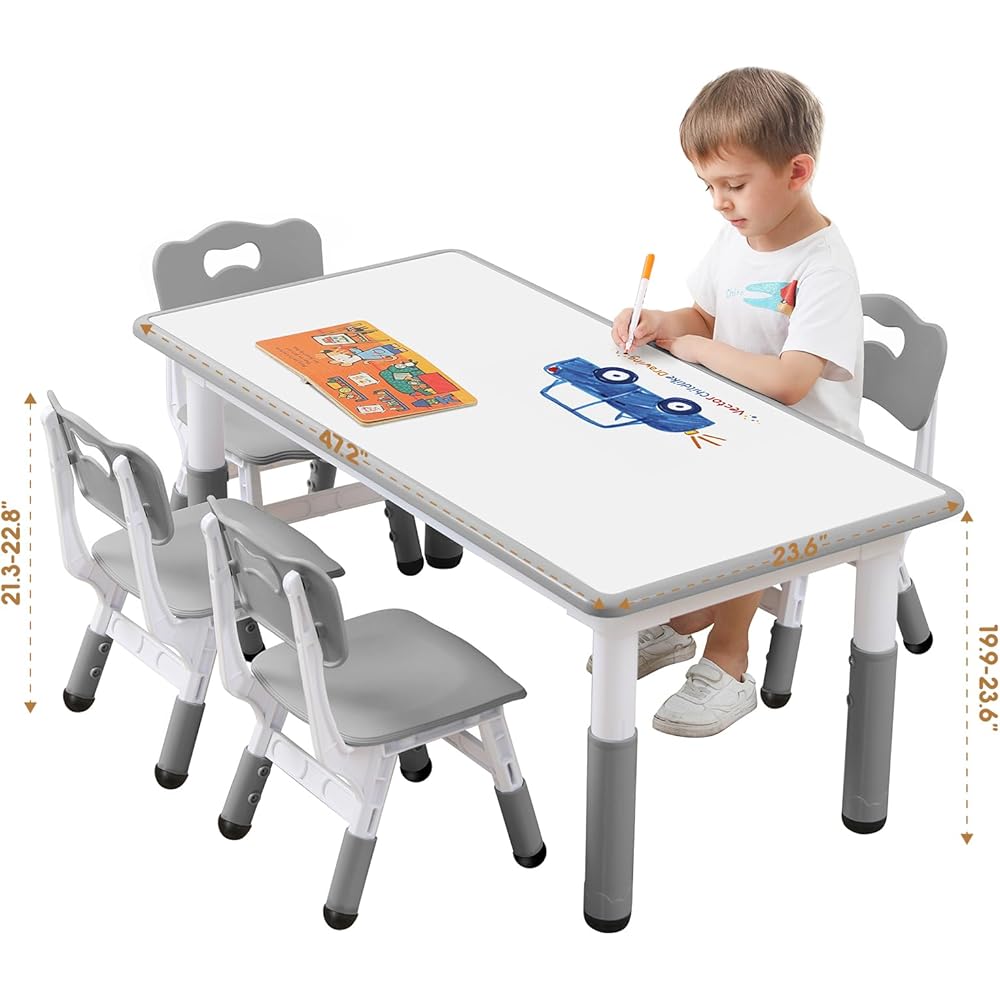 JIAOQIU Kids Table and Chair Set for Toddlers - Adjustable Activity Center with Non-Slip Legs & Graffiti-Proof Surface Ages 3-12 : Home & Kitchen