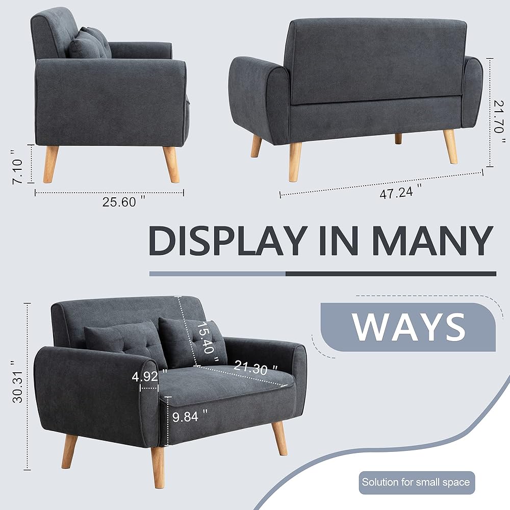 Shintenchi Small Modern Loveseat Couch Sofa, Mid Century Fabric Upholstered 2-Seat Sofa Couch Love Seats Furniture for Small Space, Dark Grey : Home & Kitchen