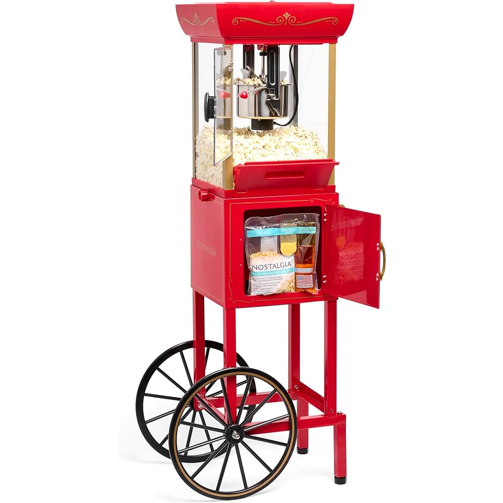 Nostalgia Popcorn Maker Machine - Professional Cart With 2.5 Oz Kettle Makes Up to 10 Cups - Vintage Popcorn Machine Movie Theater Style - Red: Home & Kitchen