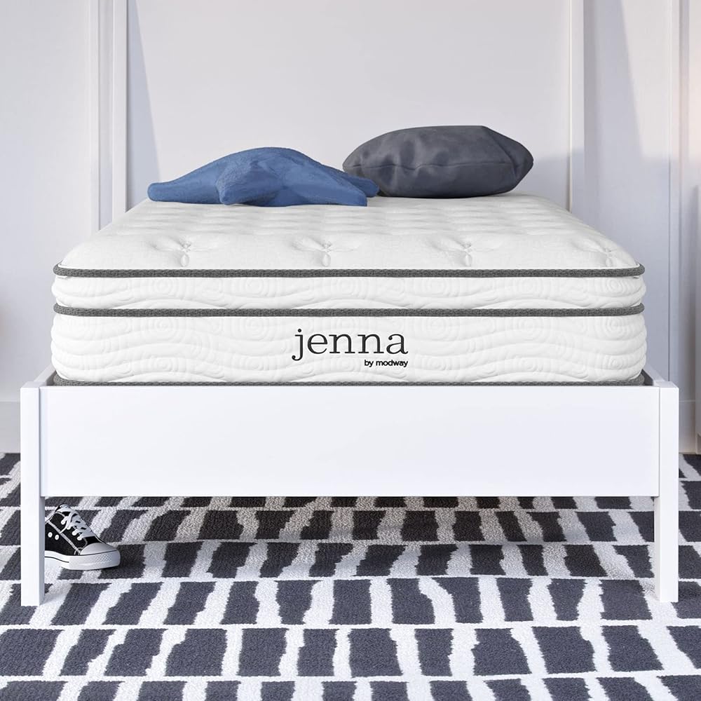 Modway Jenna 8” Innerspring and Memory Foam Narrow Twin Mattress With Individually Encased Coils White : Home & Kitchen