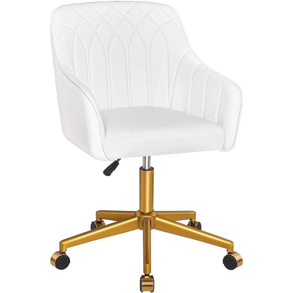 VECELO Modern PU Swivel Home Office Desk Chair with Back & Rolling Wheels, Adjustable Seat Height for Girls Women Bed Room Vanity Makeup/Task/Computer Work, White : Home & Kitchen