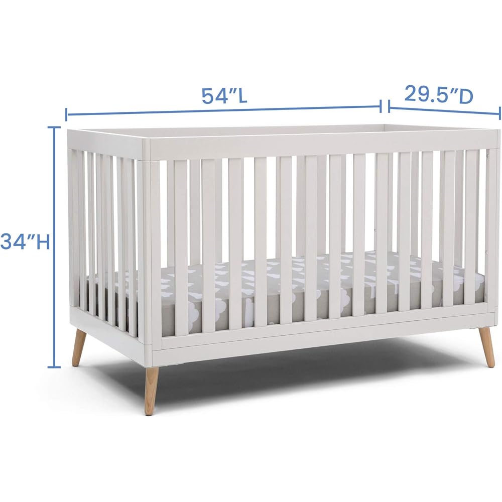 Delta Children Essex 4-in-1 Convertible Baby Crib, Bianca White with Natural Legs : Baby