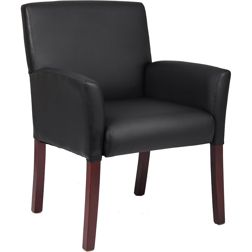 Boss Office Products Box Arm Guest Chair with Mahogany Finish in Black, 250 : Office Products