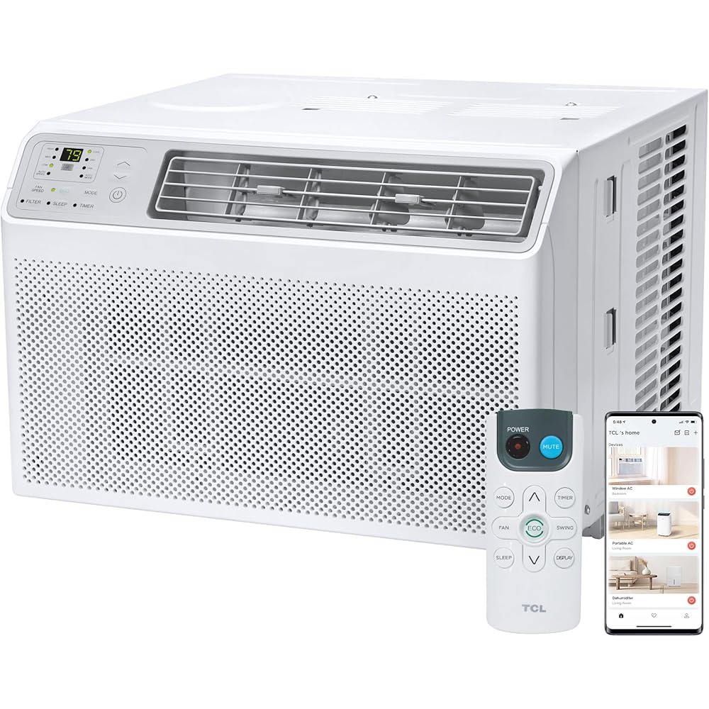 TCL H10W35W 10,000 10000 BTU Smart Window Air Conditioner, Fan & Dehumidifier, 450 Sq. Ft, Remote Control, Compatible with Alexa/Google Assistant, White : Home & Kitchen