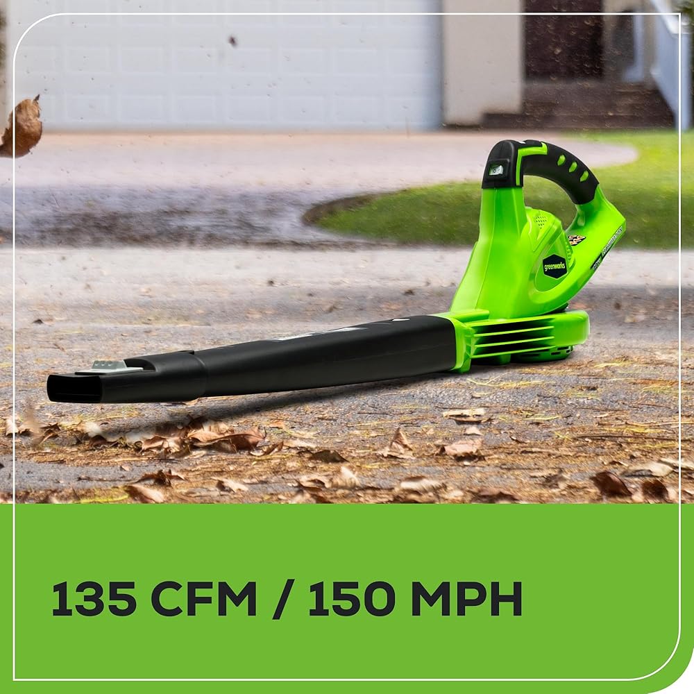 Greenworks 40V Leaf Blower/Sweeper, 150 MPH, Lightweight, Quiet, with 2.0 Ah Battery and Charger, Perfect for Residential Lawn Care, Leaf Blowing Debris, Dust, Light Snow, and More