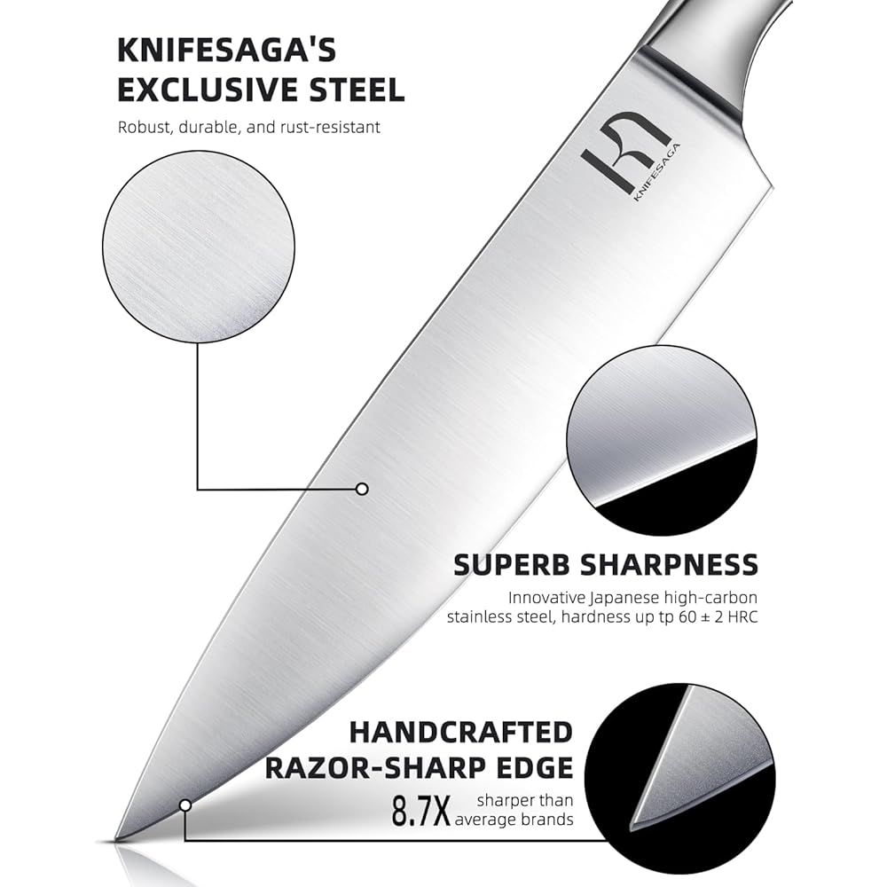 KnifeSaga Kitchen Knife Block Set, Enduring Sharpness Premium Knife Set with Block, 14 Pcs Japanese High Carbon Stainless Steel Knives Set for Kitchen, Chef Knife Set with Block and Built in Sharpener: Home & Kitchen