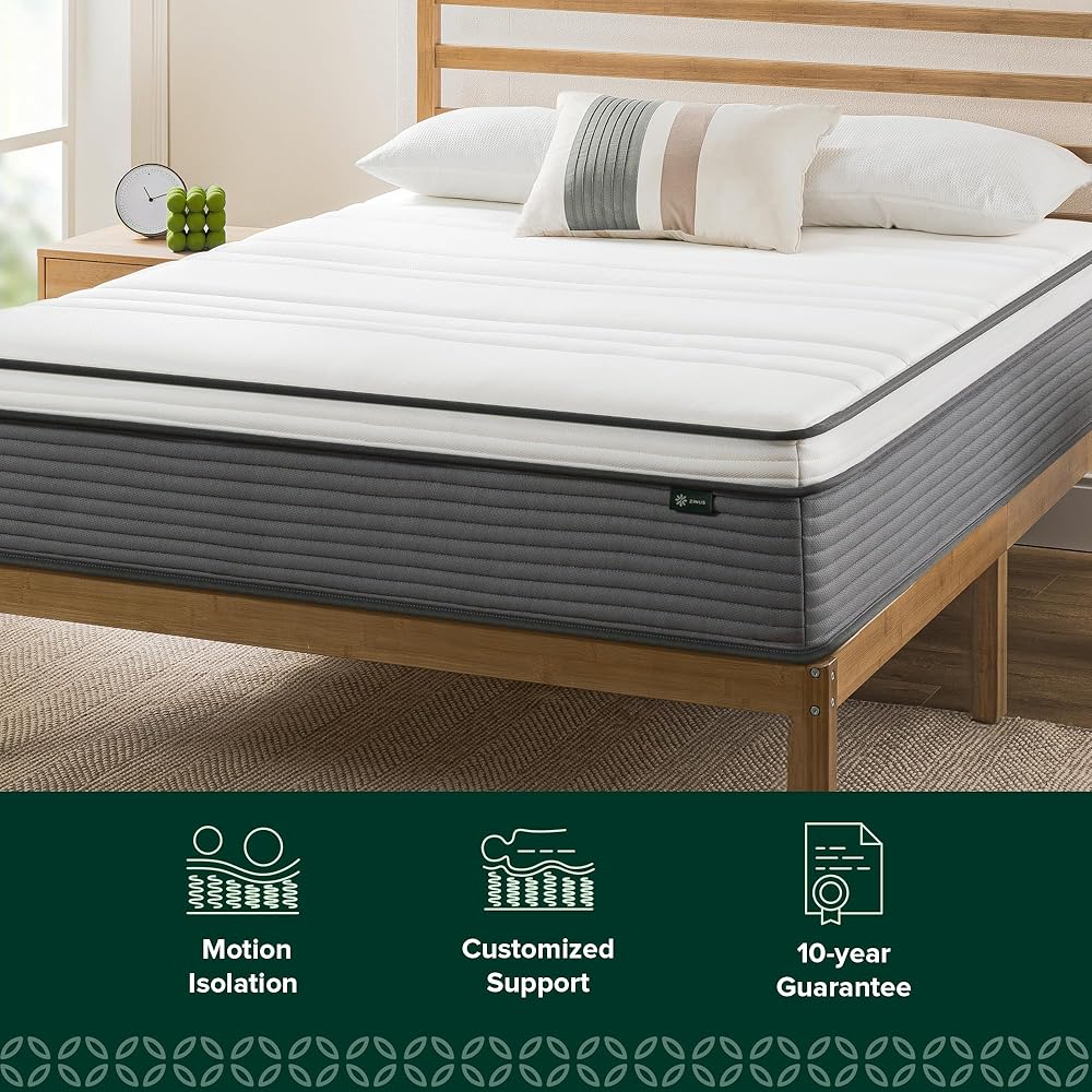 ZINUS 10 Inch True Support Hybrid Mattress [New Version], Queen, Fiberglass Free, Medium Feel, Motion Isolation, Certified Safe Foams & Fabric, Mattress in A Box : Home & Kitchen