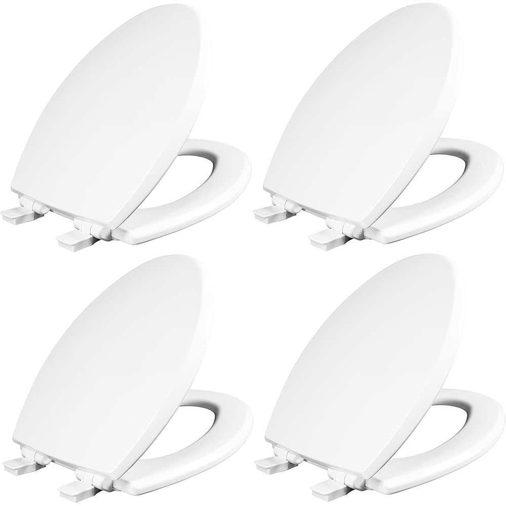 Mayfair Cassel Slow Close Toilet Seat, Easy Clean, Non Slip Premium Wood Seat, Easy Install, Made in USA, Elongated, White, 4-Pack : Home & Kitchen