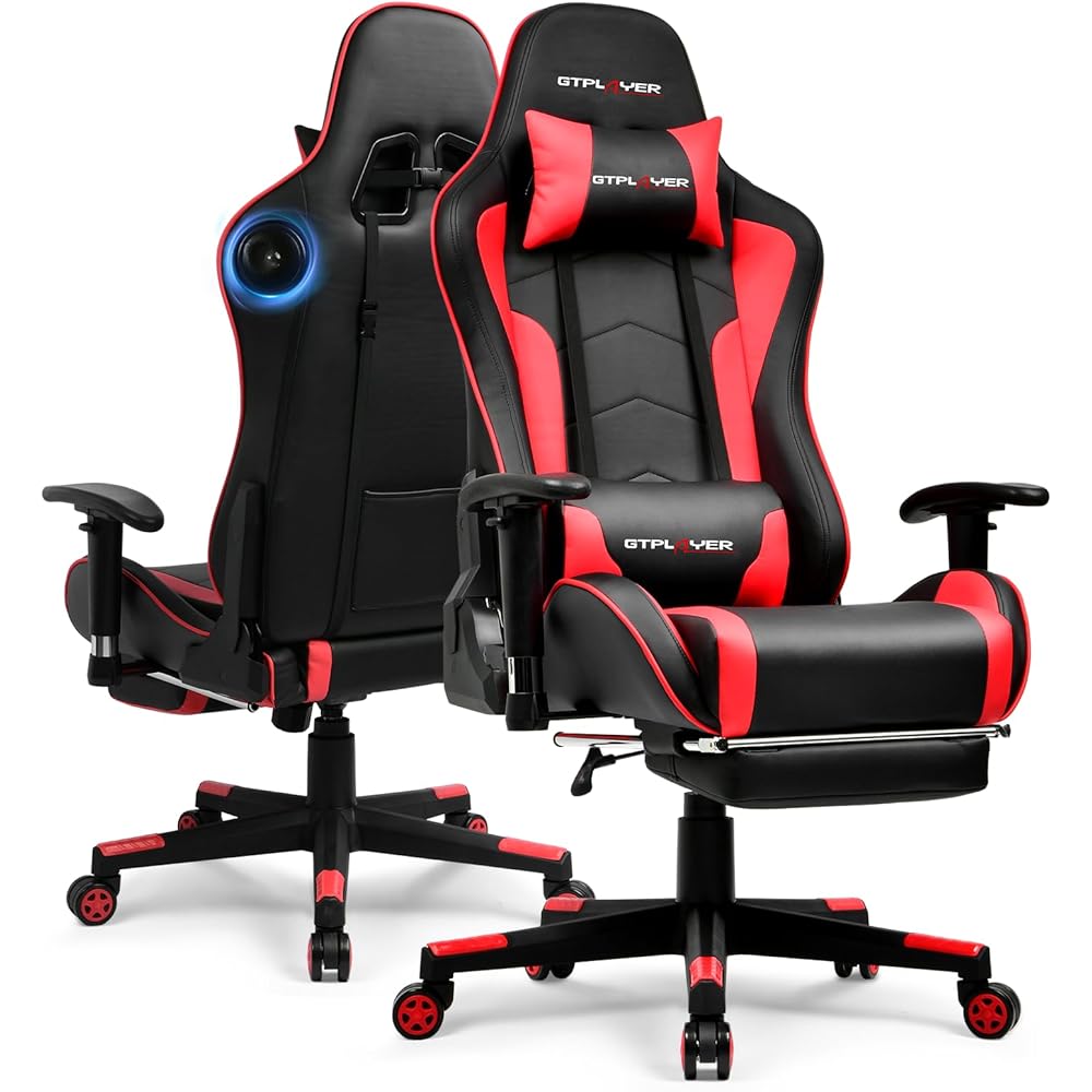 GTPLAYER Gaming Chair with Bluetooth Speakers, Adjustable Backrest and Height, 3D Armrests, Footrest, Ergonomic Computer Chair for Gamers (Brick Red) : Home & Kitchen