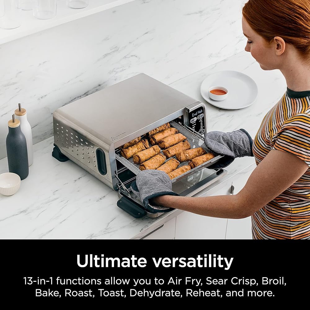Ninja, Toaster Oven, Air Fryer, Thermometer, Toaster Oven Air Fryer Combo, Stainless Steel, Quick meals, Fries, Frozen Food, Air Fry, Dehydrate, Reheat, 13-in-1, Less Oil, Flip Away Oven, Foodi, SP351: Home & Kitchen