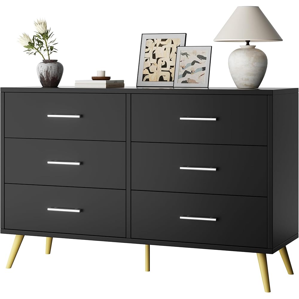 Shintenchi 6 Drawer Dresser, Wide Chest of Drawers Organizer Storage with Drawers, Large Storage Cabinet, Modern Design Dresser for Bedroom, Living Room, Porch, Black : Home & Kitchen