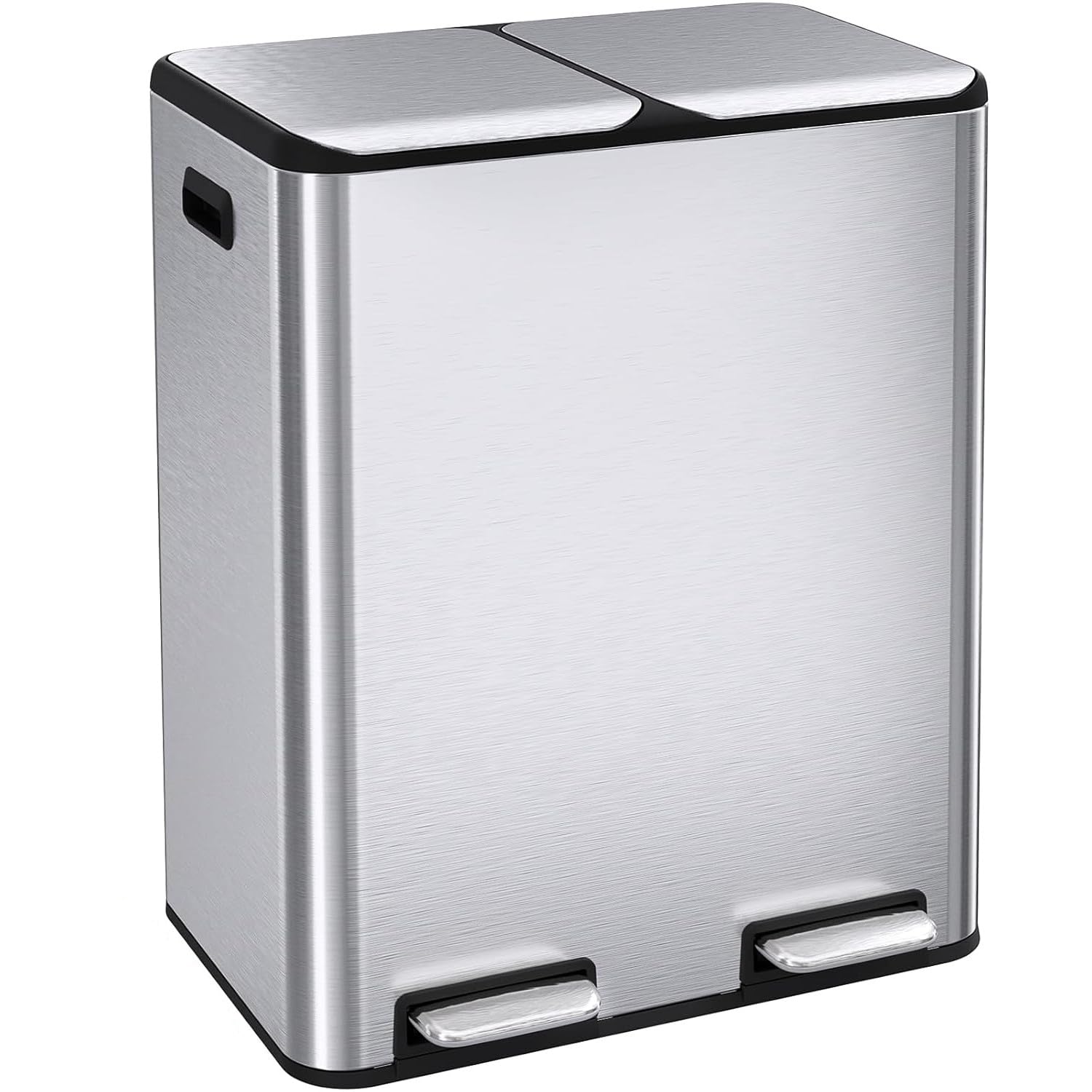 ComfyCorner 16 Gal (2 x 30 L) Dual Trash Can, Stainless Steel Kitchen Garbage Bin, Recycle Dustbin with Odor Control Box, Soft-Close Lid, Inner Buckets, Side Handle, Step Pedal, for Home Office : Home & Kitchen