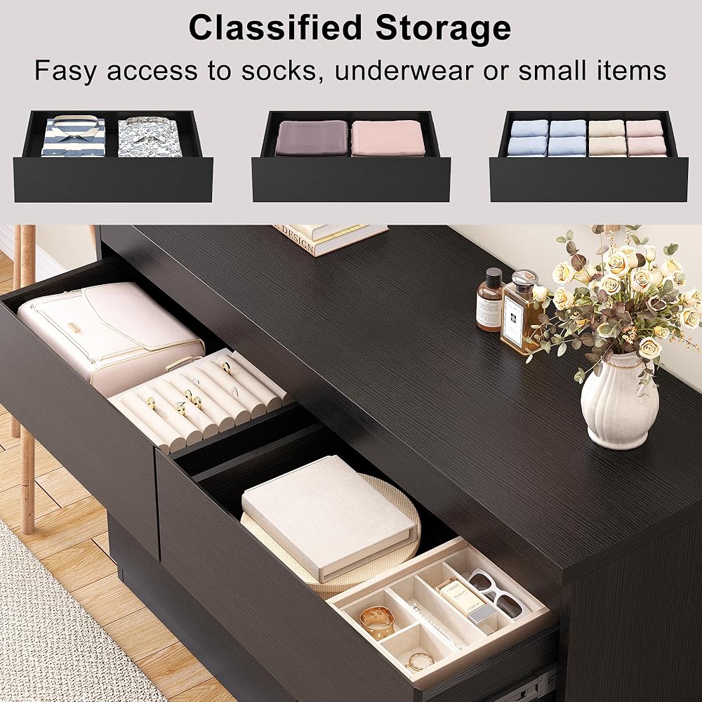 Jocoevol Black 6 Drawer Dresser for Bedroom, 15.3