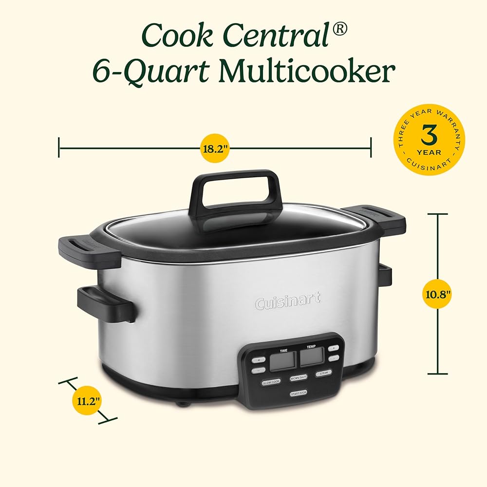 Cuisinart MSC-600 3-In-1 Cook Central 6-Quart Multi-Cooker: Slow Cooker, Brown/Saute, Steamer, Silver: Home & Kitchen