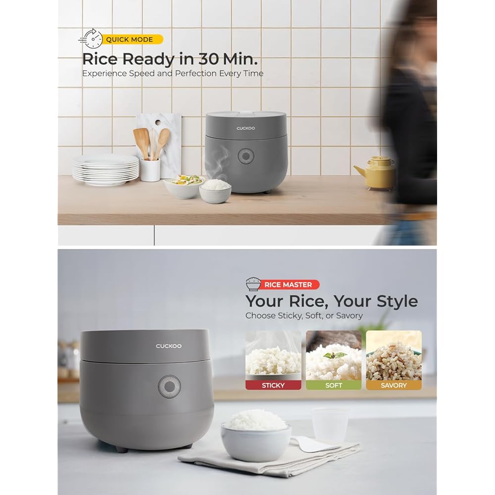 CUCKOO Rice Cooker 3 Cup Uncooked / 6 Cup Cooked, Modern Fuzzy Logic Rice Cooker Small with Delay Timer & Keep Warm Setting, Versatile Food Steamer for Cooking, Non-Stick Inner Pot, Gray (CR-0375FG): Home & Kitchen
