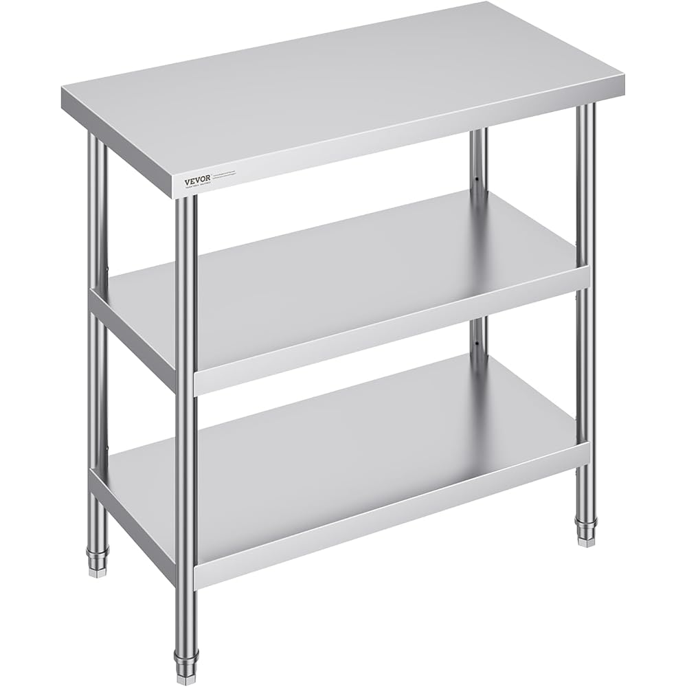 VEVOR Stainless Steel Food Prep Table, 18 x 36 x 34 Inch Commercial Kitchen Worktable, with 2 Adjustable Undershelf, Heavy Duty Prep Metal Work Table for BBQ, Kitchen, Home, and Garage : Industrial & Scientific