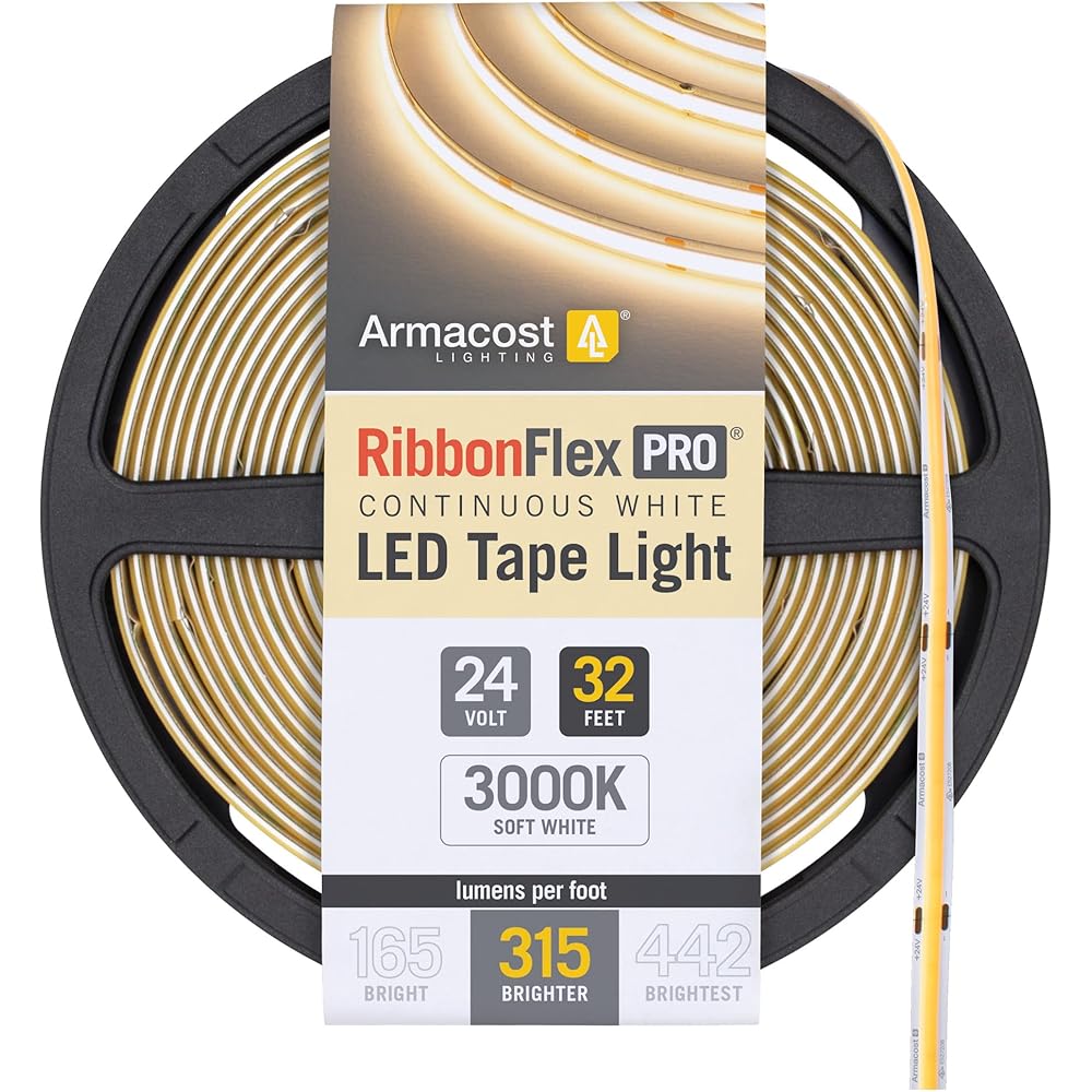 Armacost Lighting RibbonFlex Pro 24V White COB LED Strip Light Tape 3000K, 315 Lumens/Ft, 10M 172250 : Tools & Home Improvement