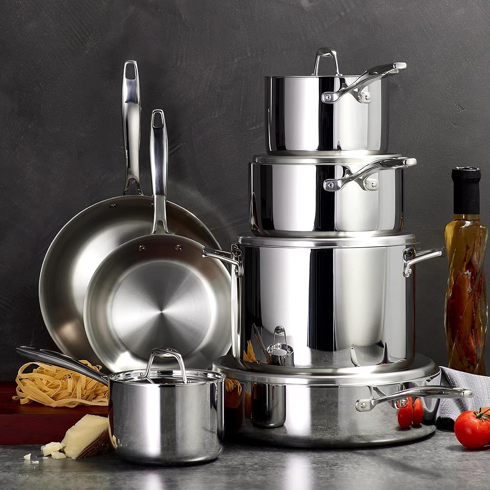 Tramontina Signature Tri-Ply Clad Stainless Steel 12-Piece Cookware Set with Lids, Pots and Pans Kitchen Set, Induction-Ready, Dishwasher-Safe, NSF-Certified, Made in Brazil: Home & Kitchen