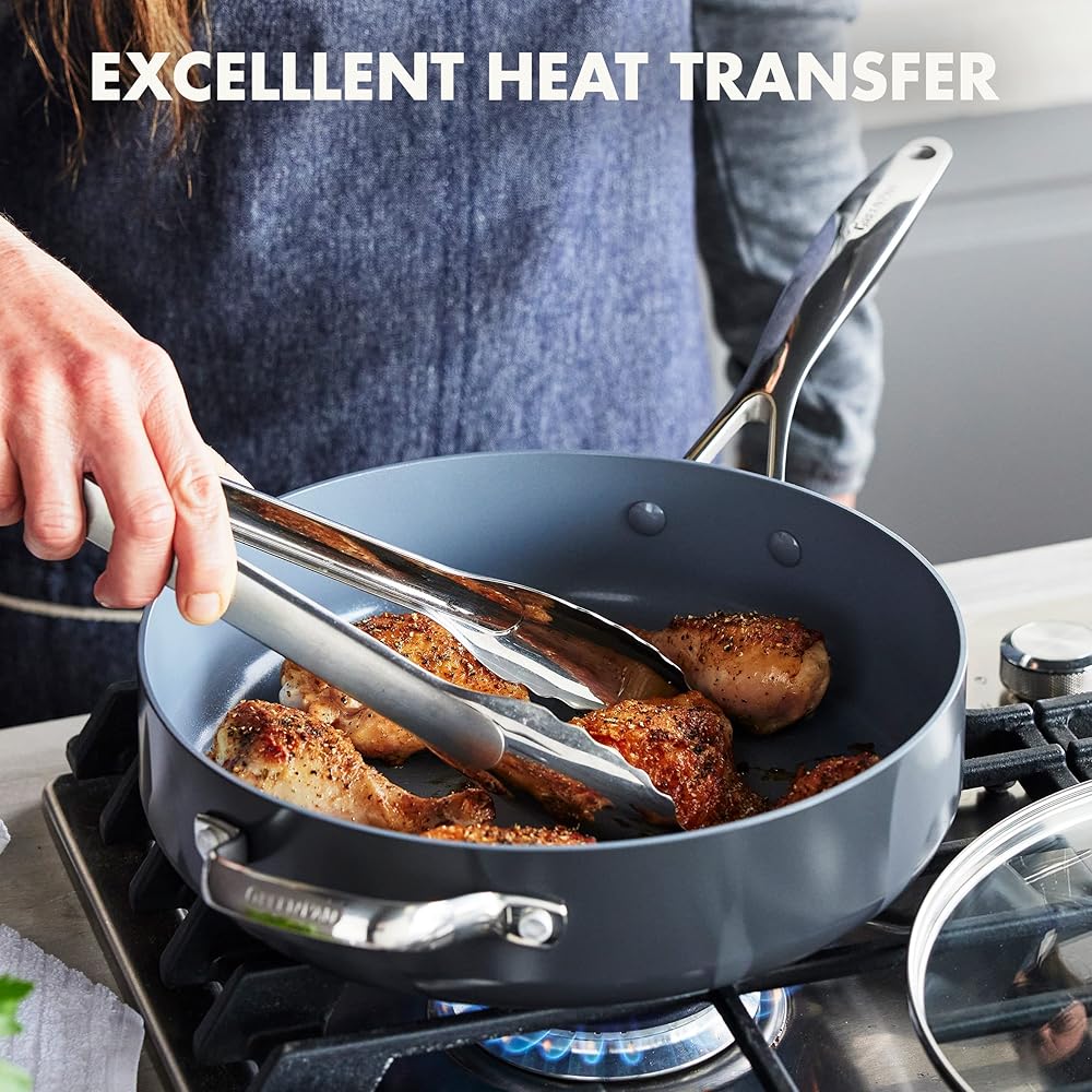 GreenPan Valencia Pro Hard Anodized Healthy Ceramic Nonstick 4.5QT Saute Pan Jumbo Cooker with Lid, PFAS-Free, Induction, Dishwasher Safe, Oven Safe, Gray: Home & Kitchen