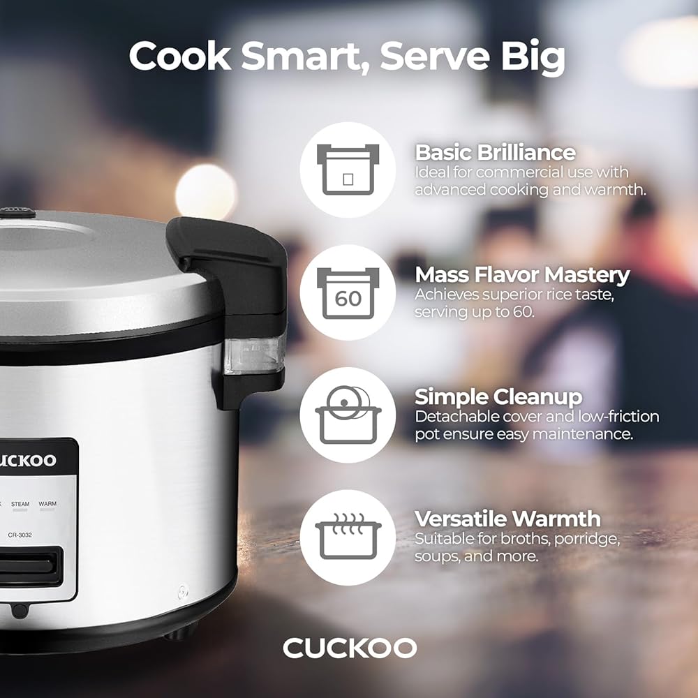 CUCKOO CR-3032 30-Cup (Uncooked) / 60-Cup (Cooked) Large Capacity Commercial Rice Cooker & Warmer with Nonstick Inner Pot, Switch Press (Silver/Black) : Industrial & Scientific