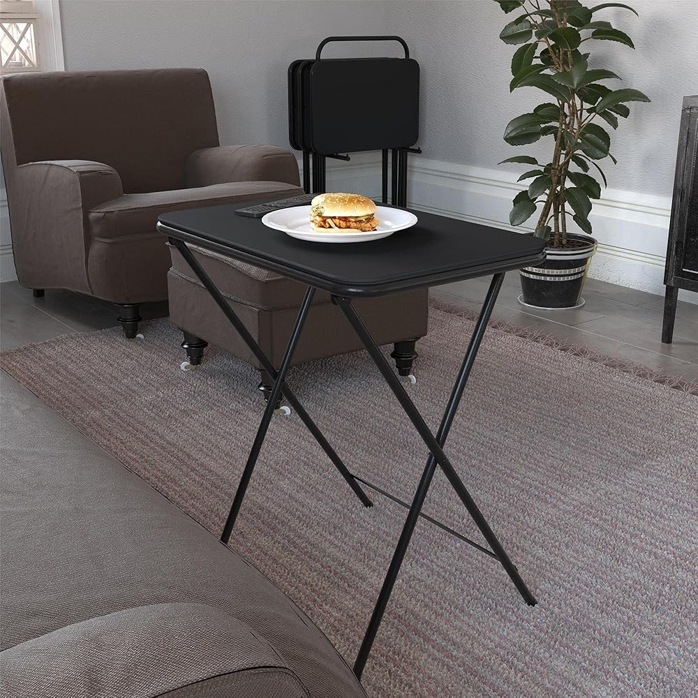 COSCO CoscoProducts 5-Piece Folding Vinyl Top TV Tray, Black with Storage Rack, Multi-Purpose, for Snacks, Portable Workspace, & Easy to Store Activity Table Set, 1-Pack : Home & Kitchen