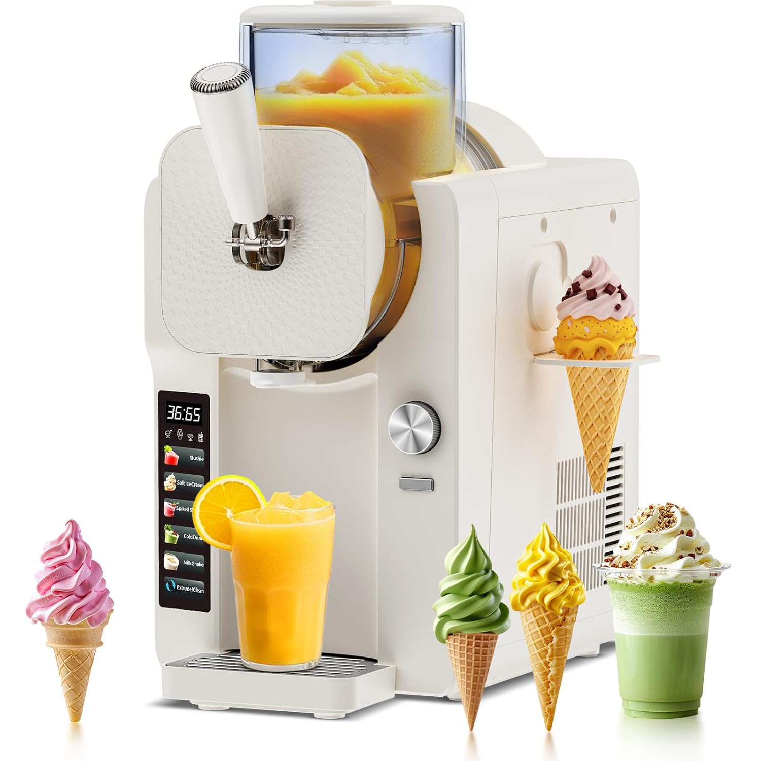 Ice Cream Maker, Slushie Machine for Home, Slushy Machine 70 oz Margarita Machine with 6 Preset Programs for Ice Cream, Smoothie, Milkshake, Cocktail, Frapp茅s, 9-Level Adjustable Thickness, White : Home & Kitchen