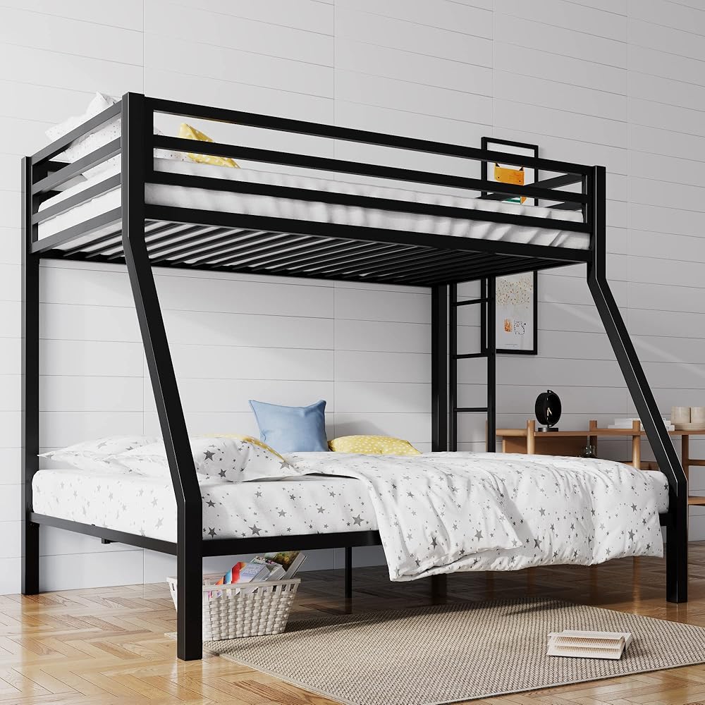 SHA CERLIN Loft Bunk Bed Twin Over Full Size with Ladder and Guardrail,Heavy Duty Metal Slats Support No Box Spring Needed Small Space Saving Furniture for Bedroom Dorm,Black : Home & Kitchen