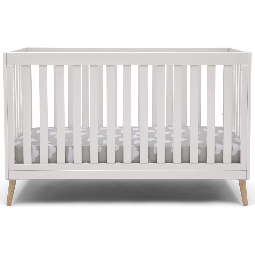 Delta Children Essex 4-in-1 Convertible Baby Crib, Bianca White with Natural Legs : Baby