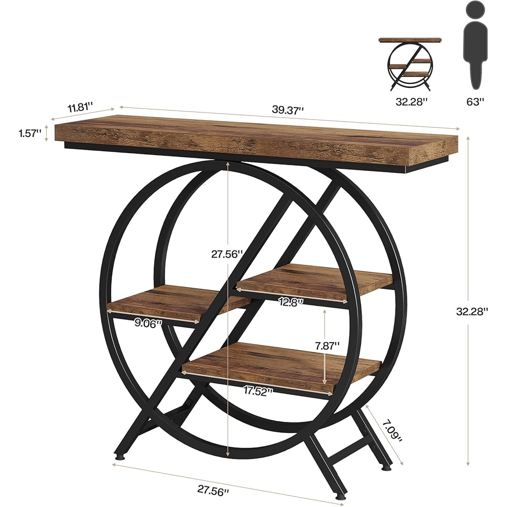 Tribesigns Console Table, 40-Inch Entryway Table with Storage Shelves, 4-Tier Industrial Hallway Sofa Table with Geometric Metal Frame, Accent Table for Living Room, Entryway, Rustic Brown : Home & Kitchen