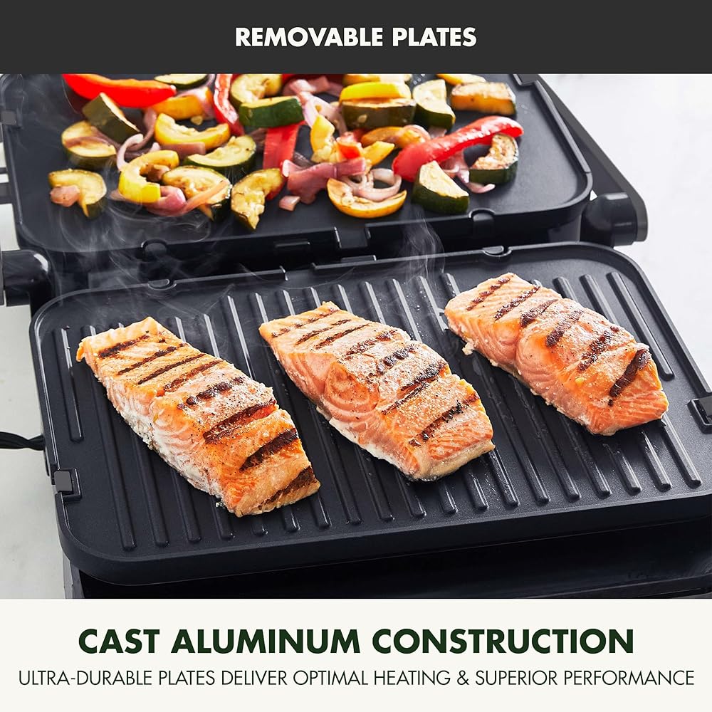 GreenPan 6-in-1 Multifunction Removable Plate Indoor Grill & Electric Griddle, Diamond Infused PFAS Free Ceramic Nonstick Reversible Plates, Opens Flat, Adjustable Temp, Panini Press, Black: Home & Kitchen