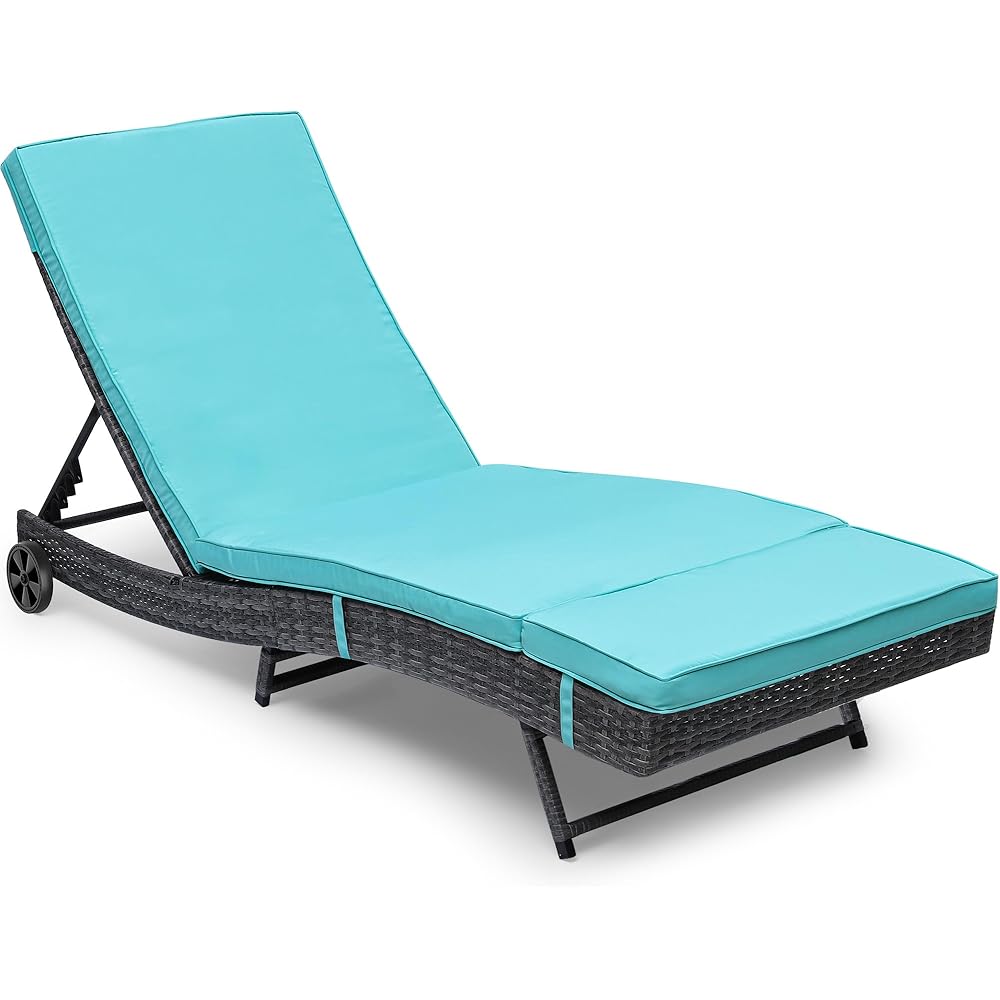 : YITAHOME Wicker Chaise Lounge Outdoor PE Rattan Pool Lounge Chair with Adjustable Backrest and Removable Cushion & Wheels for Poolside Deck Balcony Lawn : Patio, Lawn & Garden