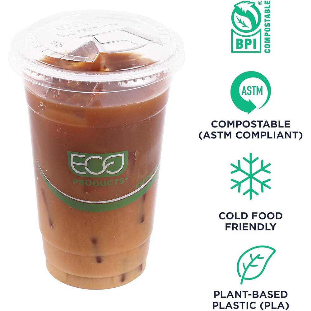 Eco-Products GreenStripe Compostable Plastic Cup Sip Lids, Case of 1000, Fits 9oz & 12-24oz Cups, Made From PLA Renewable Plant Based Plastic, Clear For Visibility : Health & Household