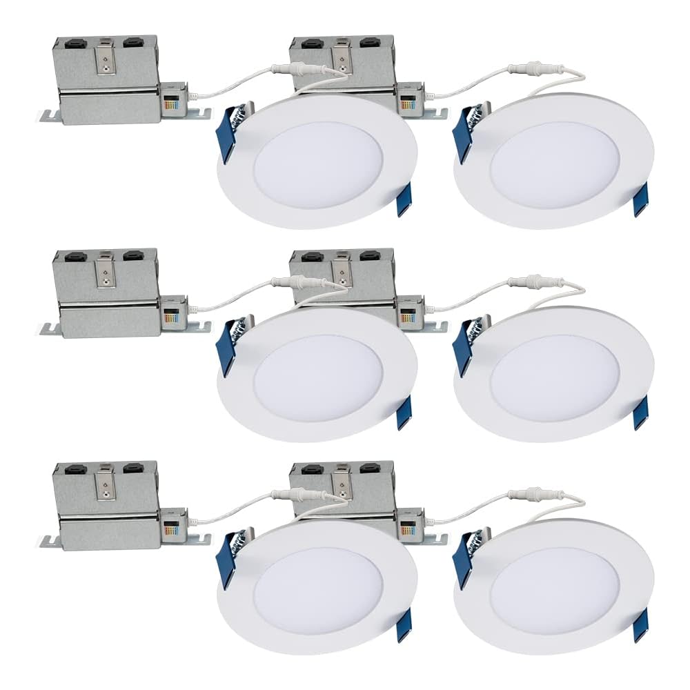HALO HLB 4 inch LED Recessed Light, Thin Canless, Dimmable w/Selectable Color Temperatures, 6-Pack - HLB40699FS1EMWR-6PK
