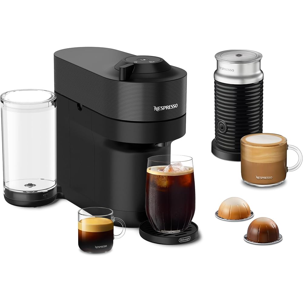 Nespresso Vertuo Pop+ Coffee and Espresso Machine by De'Longhi with Aeroccino Milk Frother, Liquorice Black: Home & Kitchen
