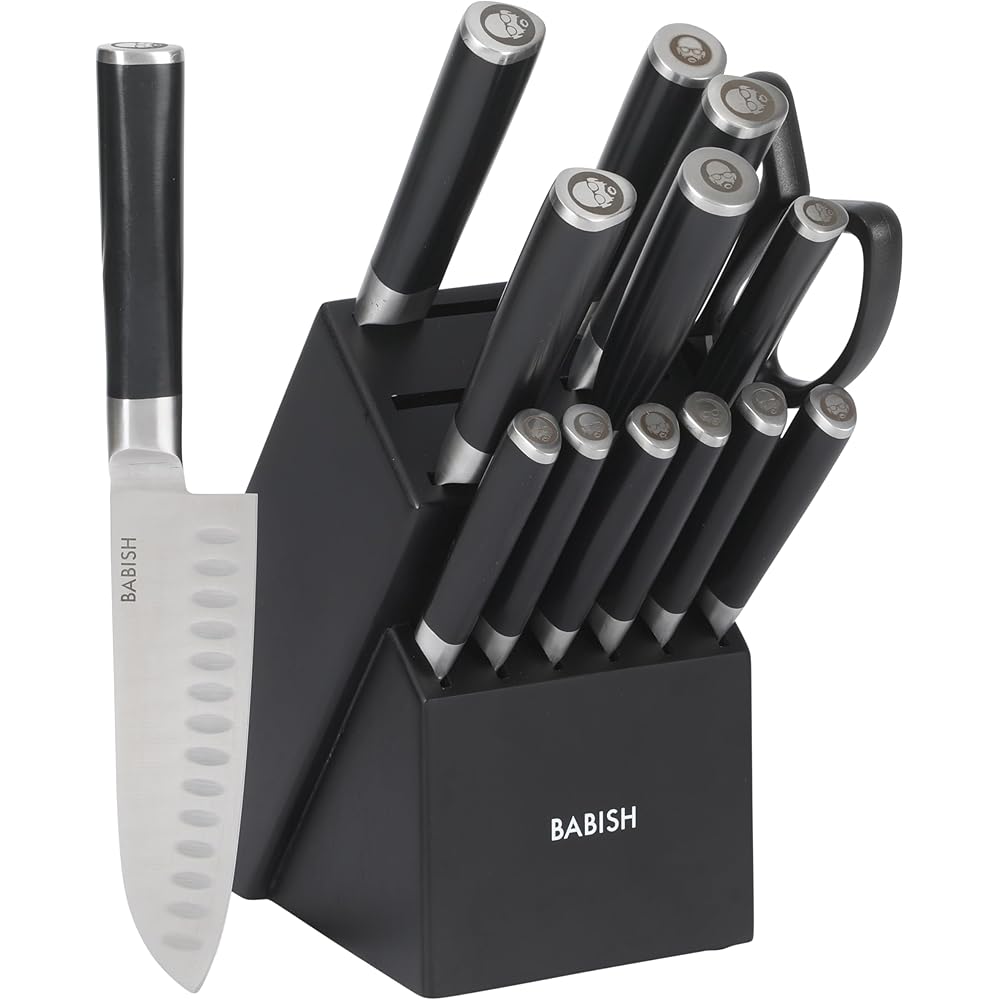 Babish High-Carbon 1.4116 German Steel 15 Piece Full Tang Forged Cutlery Kitchen Knife Block Set - Black: Home & Kitchen