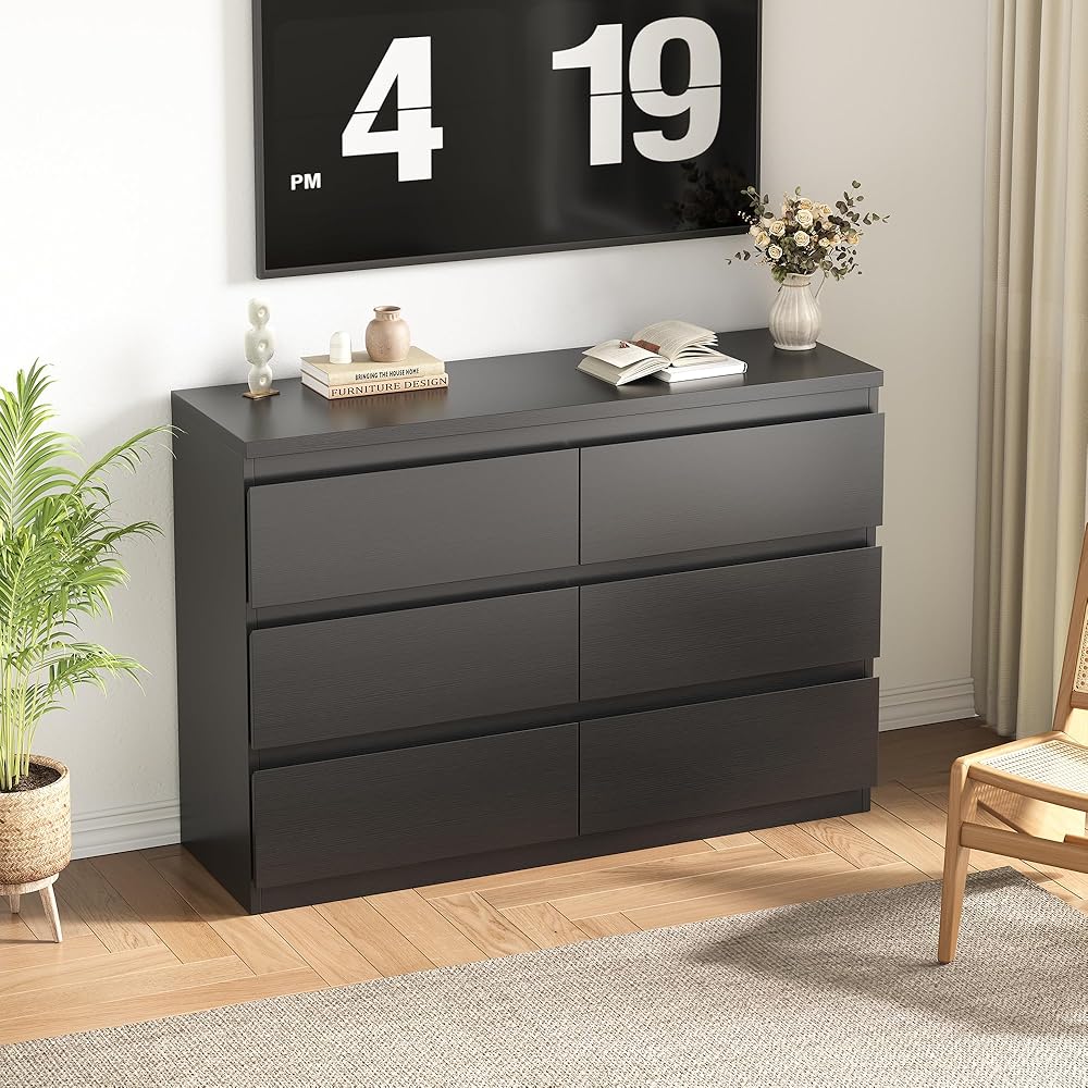 Jocoevol Black 6 Drawer Dresser for Bedroom, 15.3