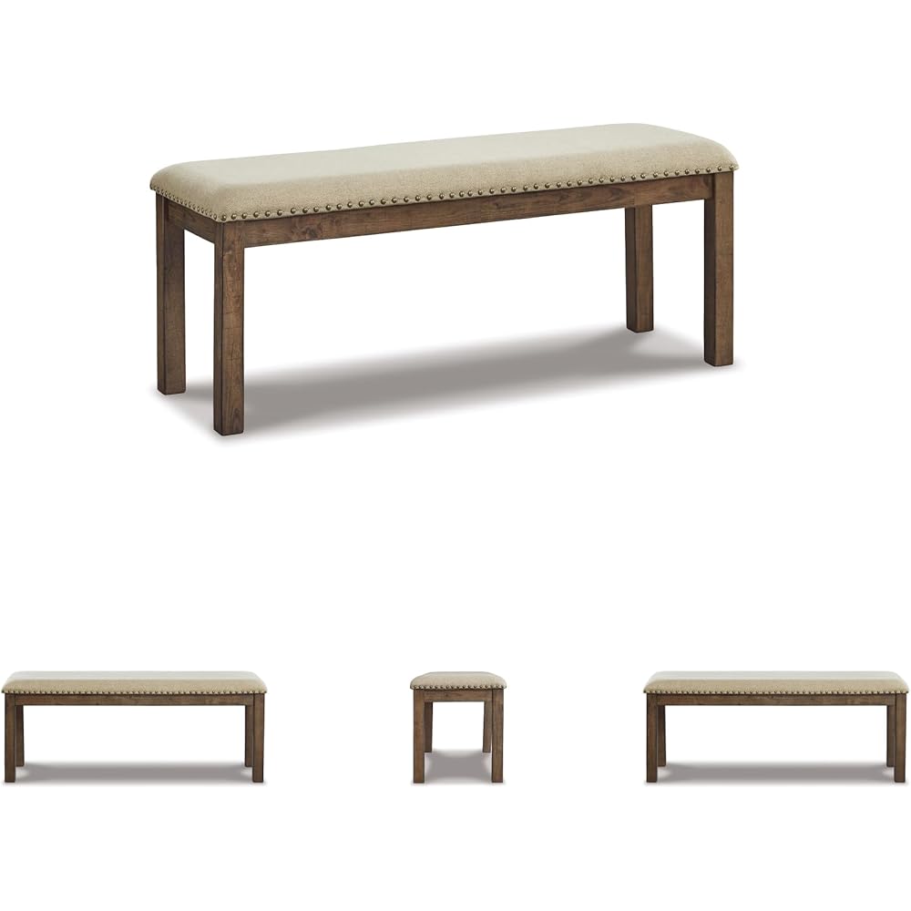 - Signature Design by Ashley Moriville Casual Rustic Upholstered Dining Bench, Grey & Brown - Table Benches