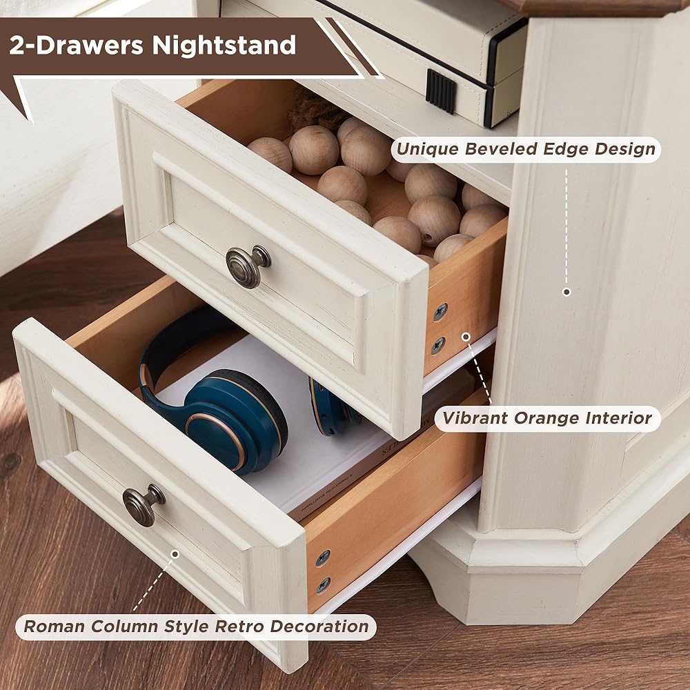 T4TREAM Farmhouse Nightstand with Charging Station, 18