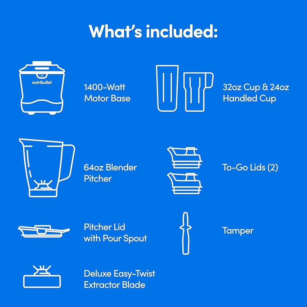 nutribullet® SmartSense Blender Combo, 1400W, 64oz Pitcher, 32oz & 24oz Cups, 5-Speed, Smoothies, Ice and Frozen Fruit, Nut Milk, Soup, Gunmetal Gray, NBF50700: Home & Kitchen