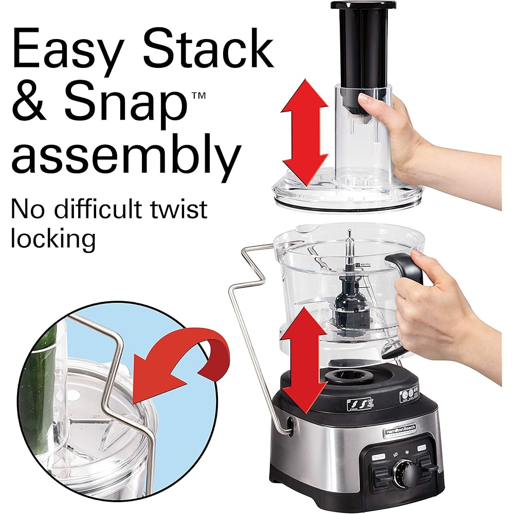 Hamilton Beach Professional Stack & Snap Food Processor & Veggie Spiralizer for Slicing, Shredding and Kneading, Extra-Large 3
