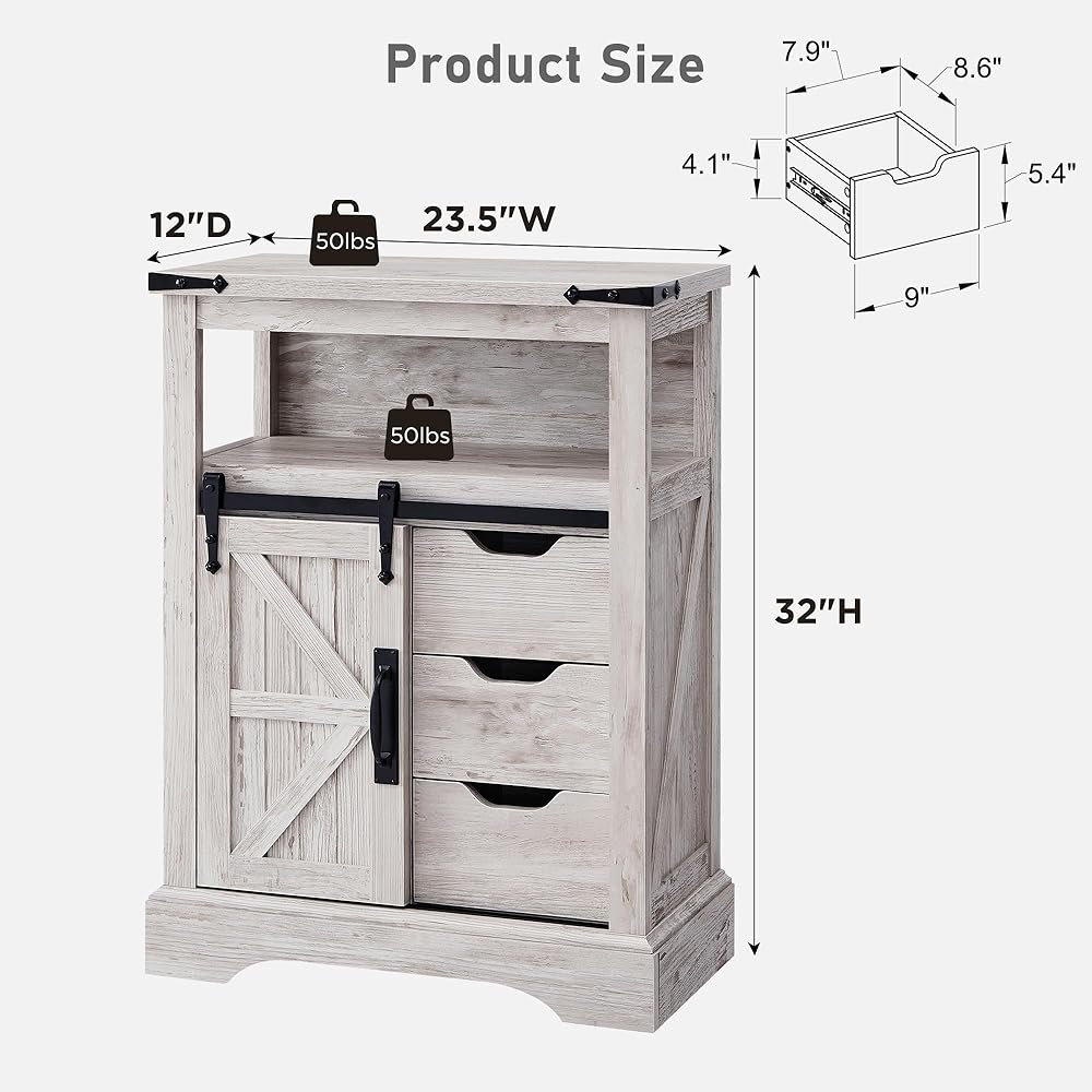 OKD Bathroom Floor Cabinet, Farmhouse Small Storage Cabinet with Sliding Barn Door & Drawers for Bathroom, Kitchen, Living Room, Antique Brush White : Home & Kitchen