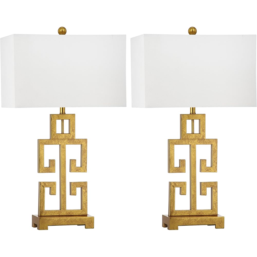 SAFAVIEH Lighting Collection Greek Key Farmhouse Glam Antique Gold 29-inch Bedroom Living Room Home Office Desk Nightstand Table Lamp Set of 2 (LED Bulbs Included) : Tools & Home Improvement